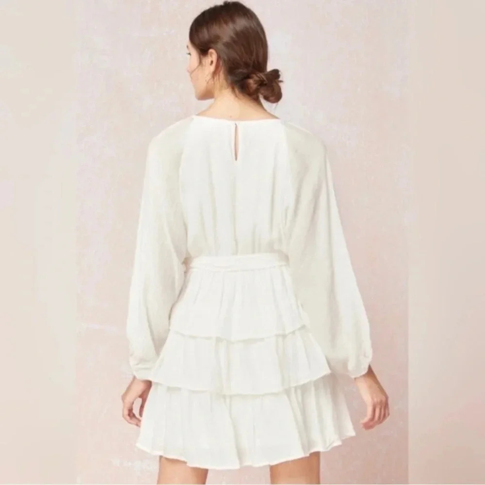 Entro | Elizabeth Tiered Puff Bubble Sleeve Dress White Layered Bohemian Small - Picture 3 of 12